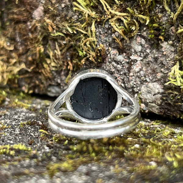 BLACK TOURMALINE RING - Crystal Chip Stack Ring - Sterling silver 925 -  Unpolished - Rustic Gemstone - Organic - Natural Crystal - Size P/Q